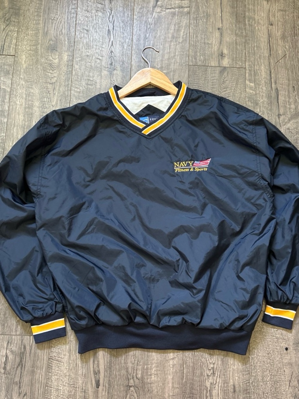 Vintage Port and Company Navy Windbreaker with Yellow Accent Trim